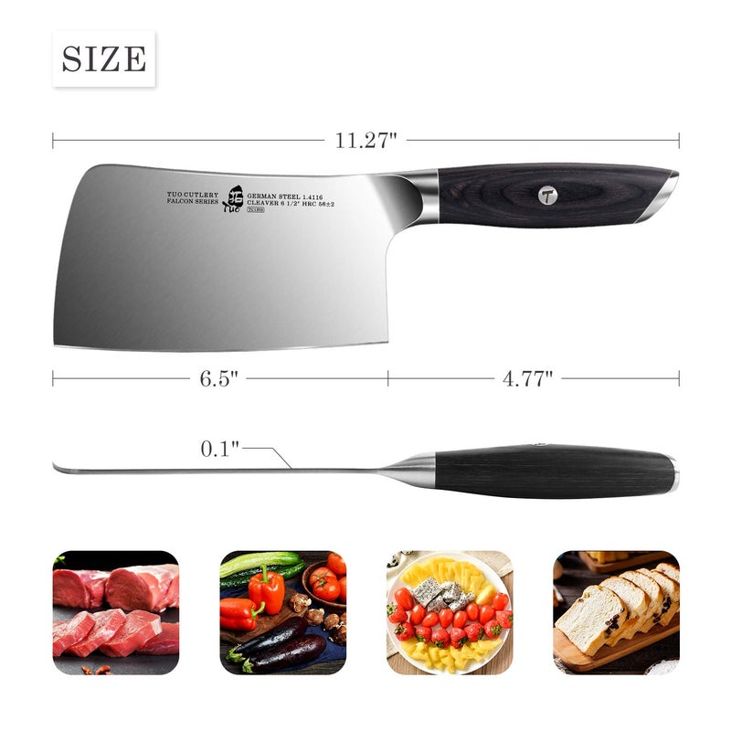 TUO سكين توو للشيف، سكين جزار بطول 6.5 بوصة لتقطيع اللحم والخضروات، سكين صيني من الفولاذ الكربوني العالي مع مقبض مريح - سلسلة فالكون - Image 3